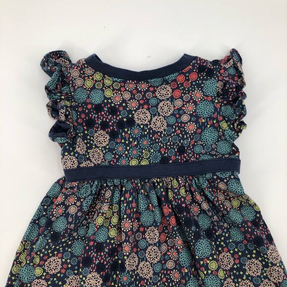 Tea Collection Baby Girl Blue Floral Dress Flutter Sleeve Size 3-6 Months - Picture 6 of 6